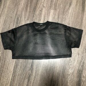 Forever 21 Black Fishnet Mesh Crop Top - Size Small
